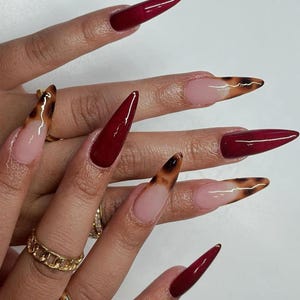 leopard french nails / hand painted nail /custom press on nails/ hand made Press on Nails/Faux Acrylic Nails/ y2k Nail