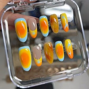 multi sunset color nails/ custom press on nails/ hand made Press on Nails/Faux Acrylic Nails/ Gel Nails/Press on Nails