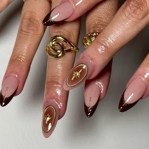 ombre brown french nail/ custom press on nails/ hand made Press on Nails/Faux Acrylic Nails/ Gel Nails/Press on Nails