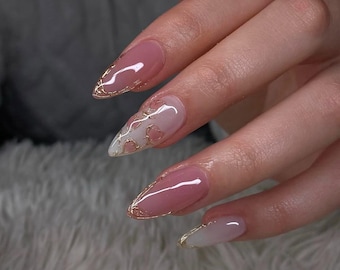 Pink Tulip Hand-Painted Press On Nails: Custom Gel Faux Acrylic Nails