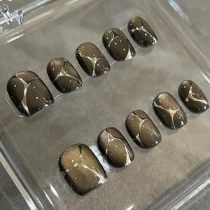 silver line cat eye nails/ custom press on nails/ hand made Press on Nails/Faux Acrylic Nails/ Gel Nails/Press on Nails