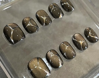 Silver Line Cat Eye Press On Nails: Handmade Faux Acrylic Gel Nails