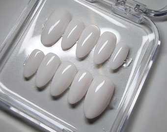 Milky White Press On Nails: Handmade Faux Gel Acrylic Nails