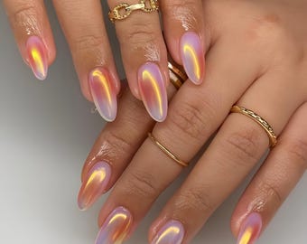 Ombre Chrome Press On Nails: Handmade Faux Gel Acrylic Nails