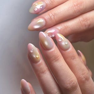 Ombre 3D Drop Press On Nails: Hand-Painted Faux Acrylic Y2K Style