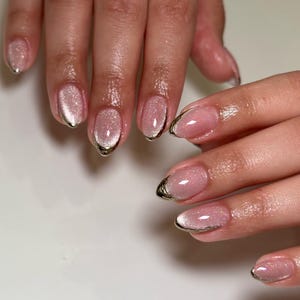chrome french cat eye nails/ custom press on nails/ hand made Press on Nails/Faux Acrylic Nails/ Gel Nails/Press on Nails