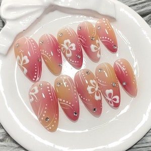 ombre hand painted flower nail/ custom press on nails/ hand made Press on Nails/Faux Acrylic Nails/ Gel Nails/Press on Nails