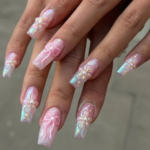 3D Flower Press On Nails: Hand-Painted Faux Acrylic Gel Nails