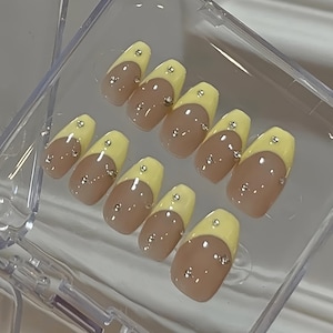 yellow french nails/ custom press on nails/ hand made Press on Nails/Faux Acrylic Nails/ Gel Nails/Press on Nails