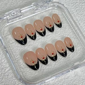 black french star nails/ custom press on nails/ hand made Press on Nails/Faux Acrylic Nails/ Gel Nails/Press on Nails