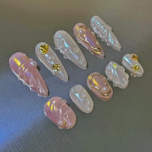 Pink Chrome Press On Nails: Handmade Faux Acrylic Gel Nails