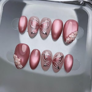 Glitter Butterfly Press On Nails: Handmade Faux Acrylic Gel Nails