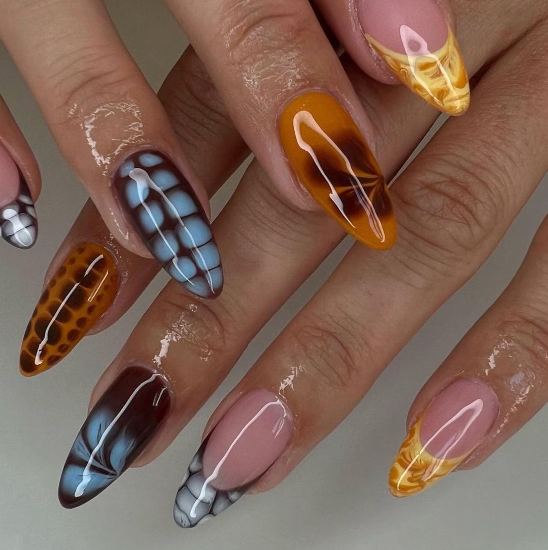 Graphis Nails Colorful Graffiti Press on Nails: Summer Faux Acrylic Gel Nails - Etsy