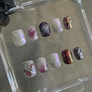 silver chrome 3d nails/ custom press on nails/ hand made Press on Nails/Faux Acrylic Nails/ Gel Nails/Press on Nails
