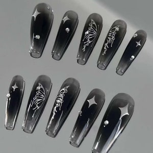 black butterfly star nail/ custom press on nails/ hand made Press on Nails/Faux Acrylic Nails/ Gel Nails/Press on Nails