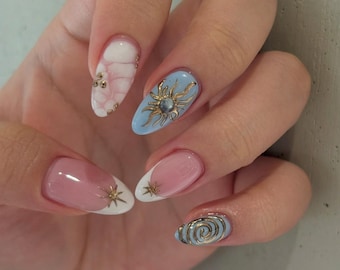 gold chrome french Press On Nails: Handmade Faux Acrylic Gel Nails