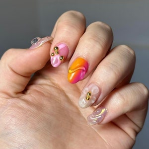 colourful graffiti hand painted 3d nail/ custom press on nails/ hand made Press on Nails/Faux Acrylic Nails/ Gel Nails/Press on Nails