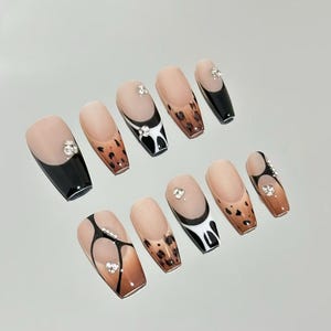 glitter abstract french nail/ custom press on nails/ hand made Press on Nails/Faux Acrylic Nails/ Gel Nails/Press on Nails