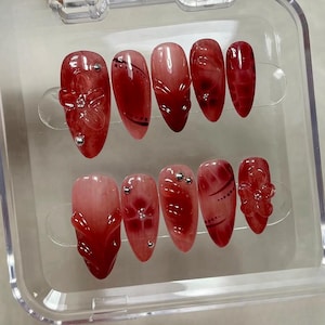 3d flower nails/ custom press on nails/ hand made Press on Nails/Faux Acrylic Nails/ Gel Nails/Press on Nails