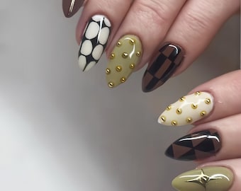 Chrome Star Press On Nails: Y2K Gel Faux Acrylic Nails