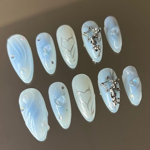 ombre blue star nail/ custom press on nails/ hand made Press on Nails/Faux Acrylic Nails/ Gel Nails/Press on Nails