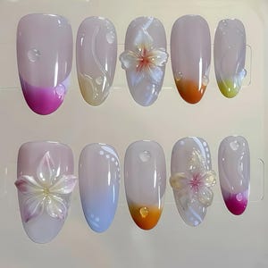 3d flower nails/ custom press on nails/ hand made Press on Nails/Faux Acrylic Nails/ Gel Nails/Press on Nails