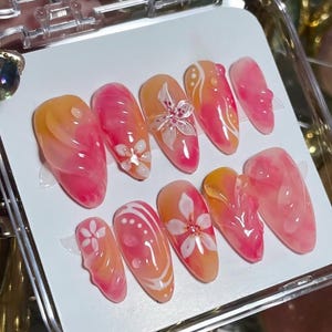 3d flower nails/ custom press on nails/ hand made Press on Nails/Faux Acrylic Nails/ Gel Nails/Press on Nails