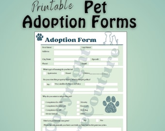 Formulario de adopción de mascotas imprimible, plantilla de rescate de animales (descargar)