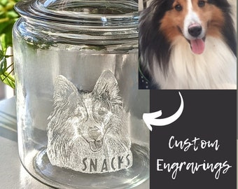 Engraved Portrait Dog Treat Jar Custom Glass dog memorial gift, loss of pet gift, rainbow bridge, dog rememberance gift, loss of dog gift