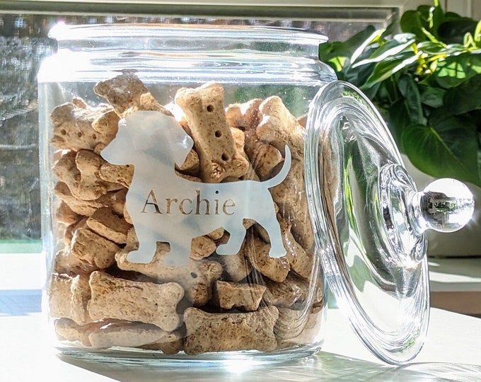 Personalized Dachshund Silhouette Dog Treat Jar Glass with lid, Dog Mom Gift, Dog Food Container