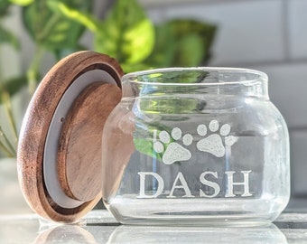 Personalized Mini Treat Jar Cat Canister Airtight Food Jar Cat Mom Gift Paw Print Jar Engraved Pet Jar Custom Treat Jar Glass Dog Cookie jar