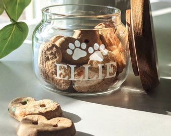 Personalized Mini Treat Jar Dog Canister Airtight Food Jar DogMom Gift Paw Print Jar Engraved Pet Jar Custom Treat Jar Glass Dog Cookie jar
