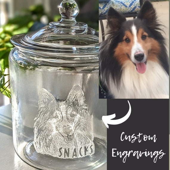 Engraved Portrait Dog Treat Jar Custom Glass dog memorial gift, loss of pet gift, rainbow bridge, dog rememberance gift, loss of dog gift