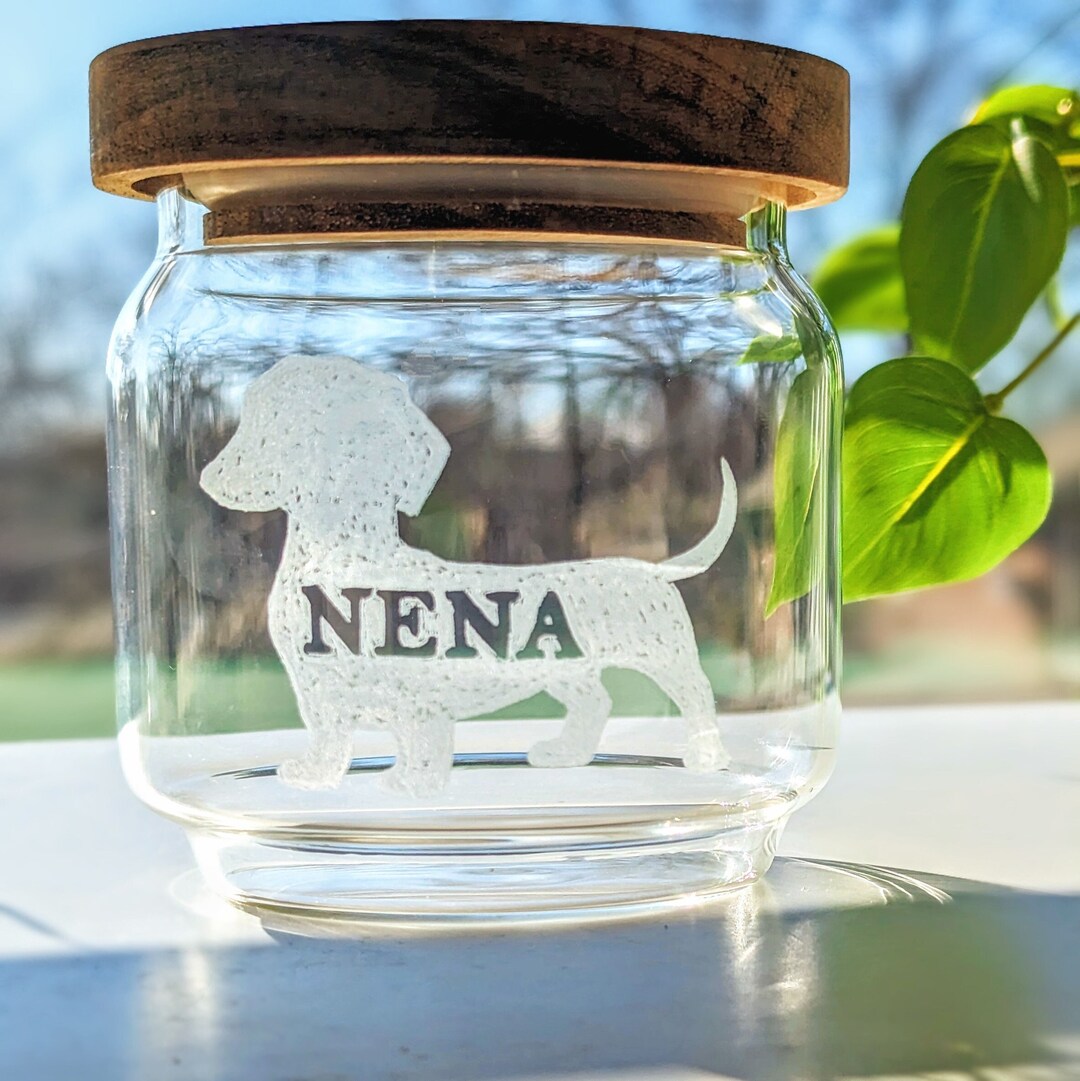 Personalized Dachshund Treat Jar Glass With Lid, Custom Dog Food