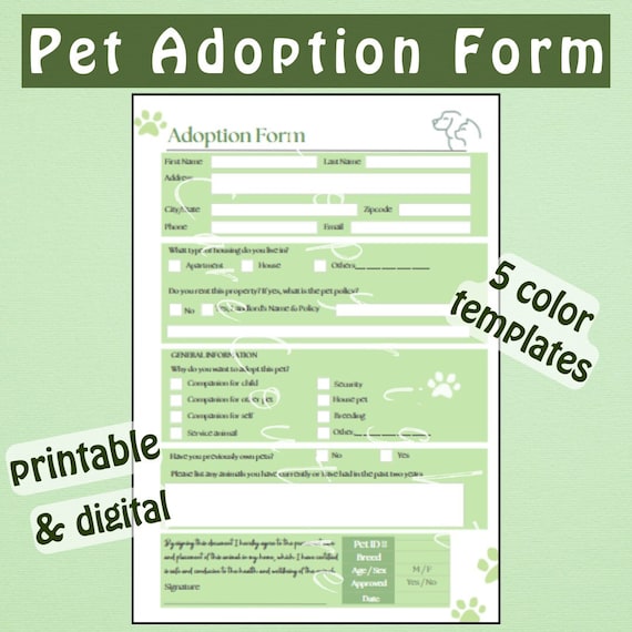 Printable Pet Adoption Form