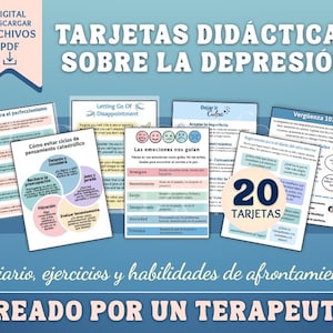 Tarjetas de Depresión y Ansiedad Imprimibles para Afrontamiento de Síntomas, Vergüenza, Culpabilidad, Diario ACT, Salud Mental