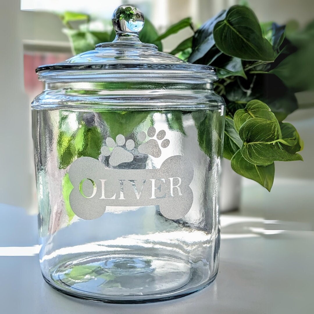 Personalized Dog Treat Jar, Custom Glass Dog Treat Container, Dog Decor
