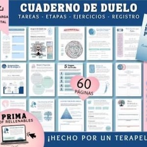 Peut inclure: Téléchargement numérique d'un journal de deuil intitulé "CUADERNO DE DUELO". Le journal comprend des tâches, des étapes, des exercices et un registre. La couverture présente le texte "Avanzando Hacia la Paz". Le journal compte 60 pages et est réalisé par un thérapeute.
