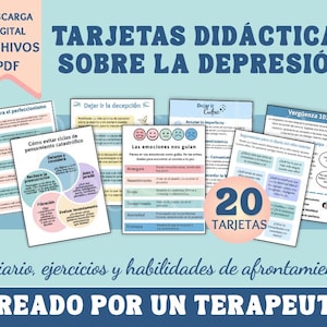 Tarjetas imprimibles depresión, ansiedad, culpa, vergüenza, salud mental y emociones. digital para cortar e imprimir spanish mental health