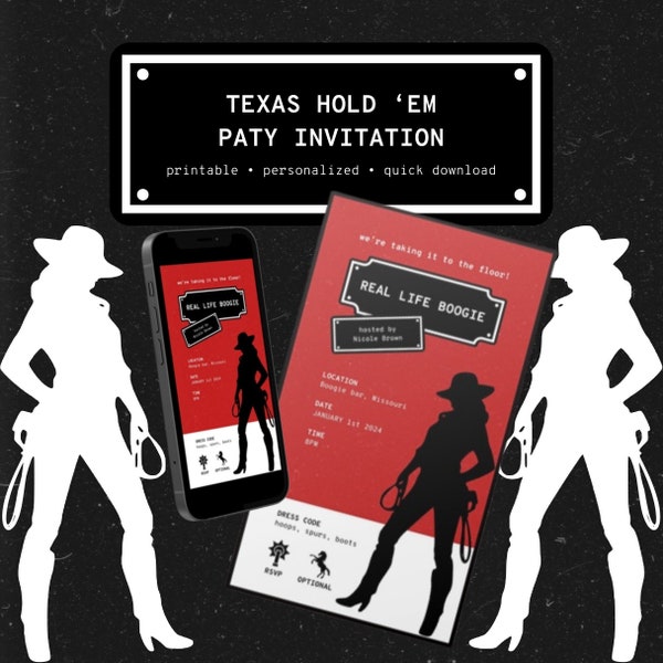 Beyonce "Texas Hold 'Em" printable downloadable personalized party invitation