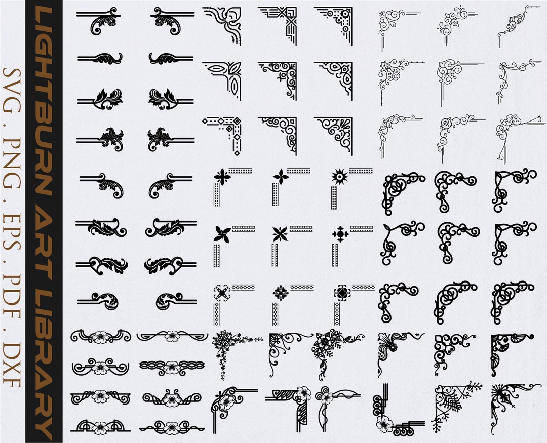 Lightburn Art Library 324 Graphics of Corner Patterns Laser Etsy