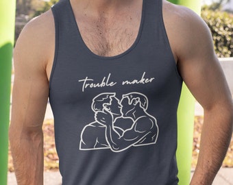 Tank Top Gay Club Men Kissing Tank for Gay Kissing Shirt for Gay Pride Tank for Gay Club Pride Top Trouble Maker Shirt with Men Kissing Tank