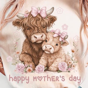 Feliz día de la madre PNG, descarga de diseño de sublimación del día de la madre, clipart floral de mamá, PNG del día de la madre de vaca de las tierras altas, diseños de sublimación de mamá