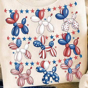 Patriottische ballonhond png 4 juli sublimatie ontwerp Amerikaanse vlag dier rood wit blauwe ster VS hondenliefhebber kind ballonfeest uitnodiging