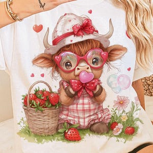 Summer Highland Cow PNG, Strawberry Season Png, Cute Cow Summer Png, Retro Summer Png, Summer Sublimation Design, Strawberry Shirt Designs