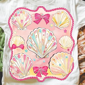 Coquette Seashell Clam Summer Png, Summer Vibes PNG, Retro Coquette Shell Bow Png, Summer Beach Png, Cute Summer Shirt Design, Trendy Summer