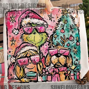 Pink Grichmas Christmas preppy glitter png Christmas Sublimation Digital Design Download,Vintage Christmas Grichmas Png green guy png