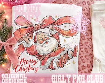 Preppy Merry Christmas with Santa PNG, Pink Christmas png, Santa Claus png, cute Merry Christmas, Ribbon png, Girly png