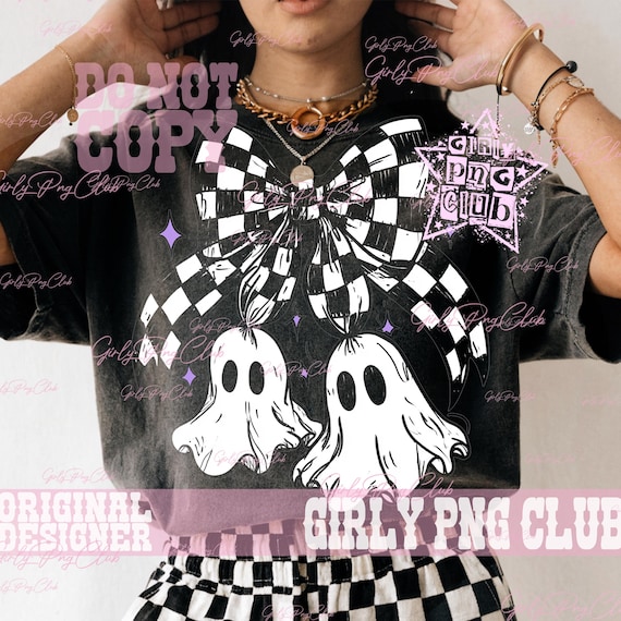 Preppy ghost Halloween Coquette checkered  Png, Checkered ghost movies Png, Viral Png, Preppy girly ghost Png, funny halloween