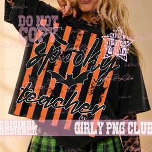 Striped Spooky Teacher PNG, ghost school Halloween Library Art, teacher halloween tee idea (Digital Download) image 3